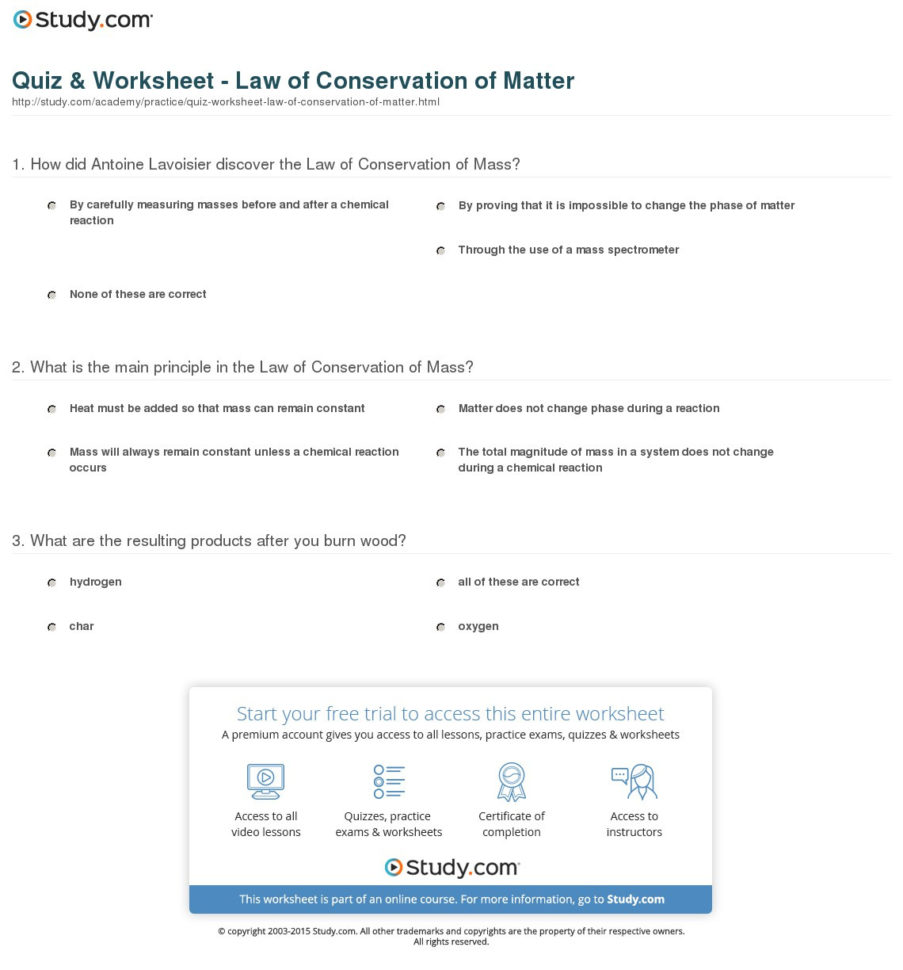 Quiz  Worksheet  Law Of Conservation Of Matter  Study