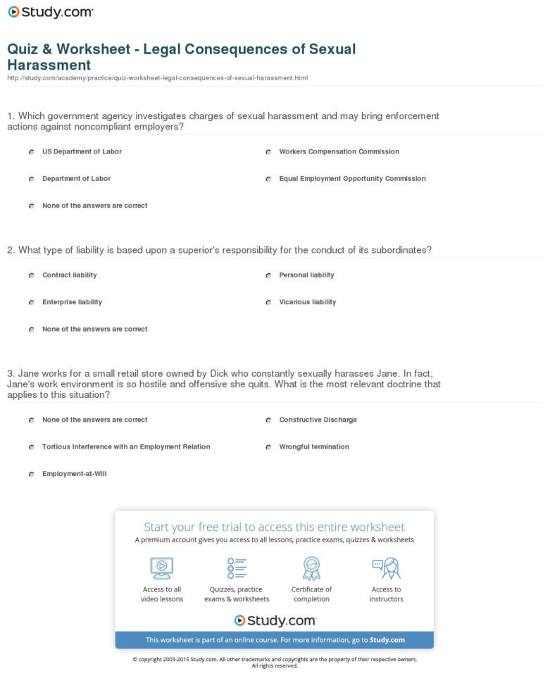 Quiz  Worksheet  Legal Consequences Of Sexual Harassment