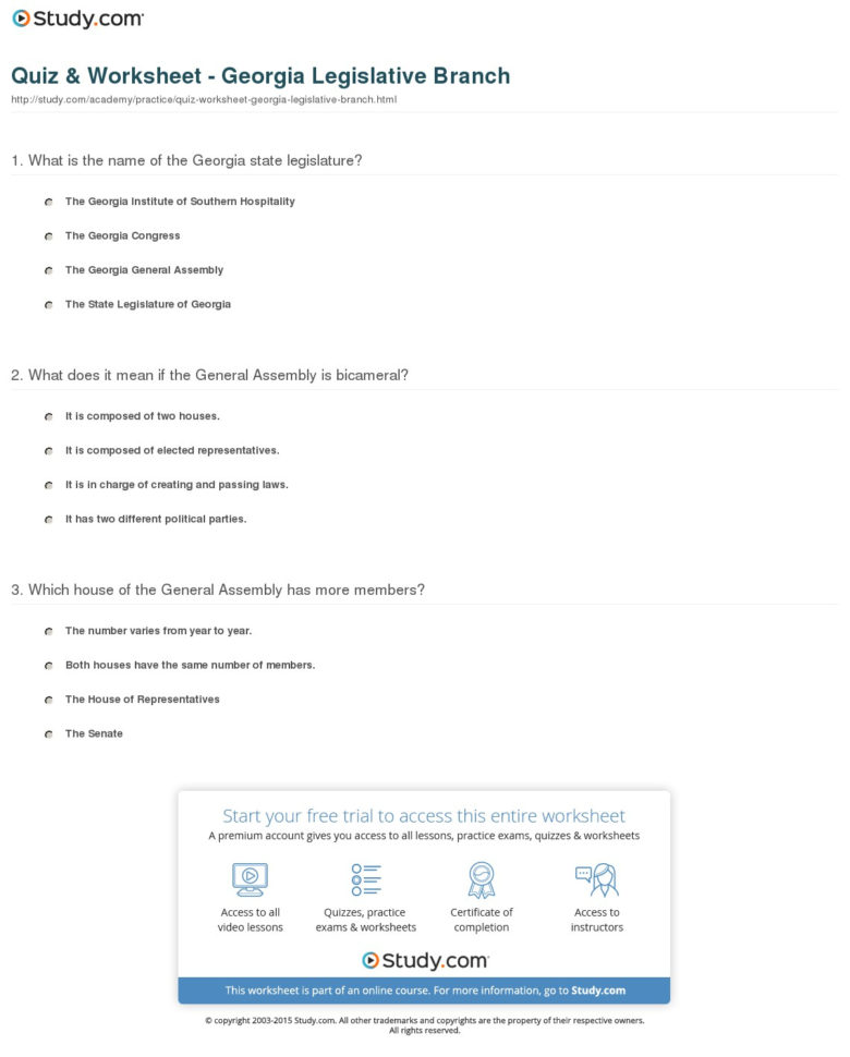 Quiz  Worksheet   Legislative Branch  Study