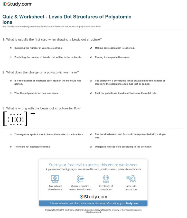 Quiz Worksheet Lewis Dot Structures Of Polyatomic Ions Study — db-excel.com