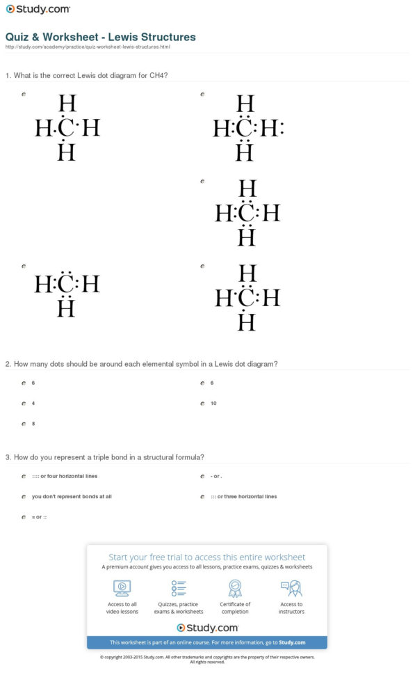 Quiz  Worksheet  Lewis Structures  Study