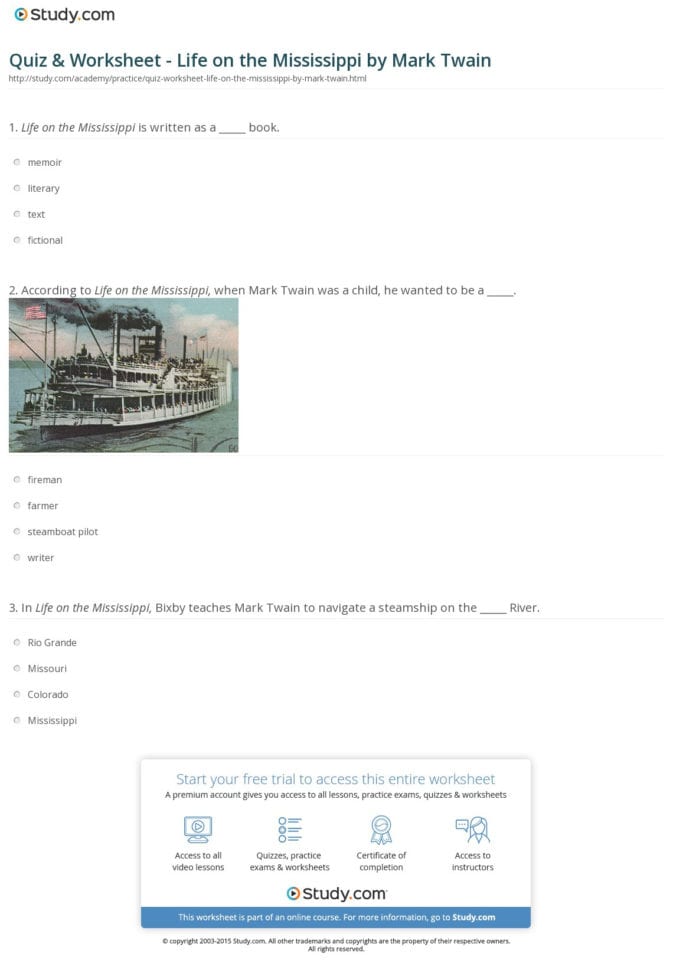 Quiz  Worksheet  Life On The Mississippimark Tin