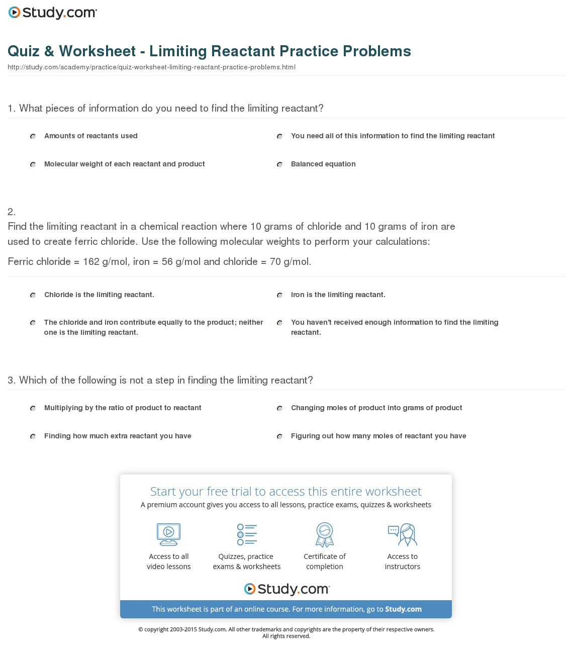 Quiz Worksheet Limiting Reactant Practice Problems — db-excel.com