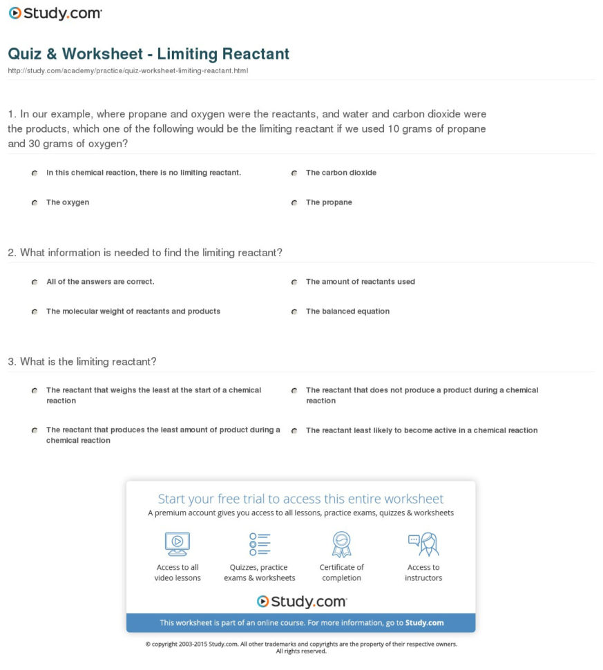 Quiz  Worksheet  Limiting Reactant  Study