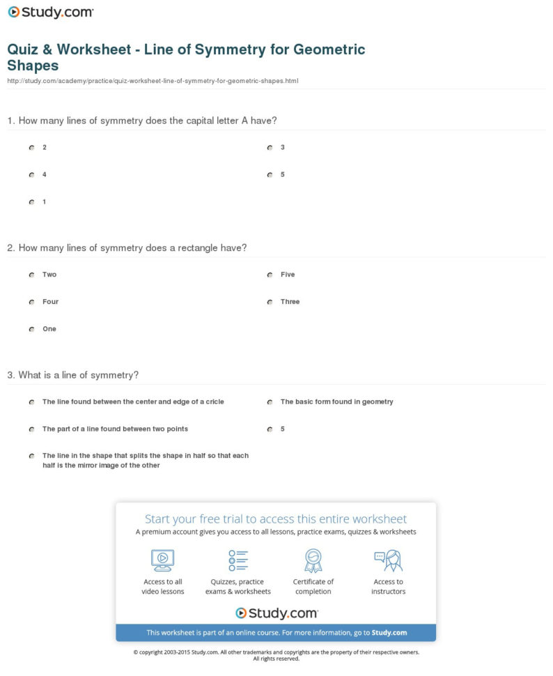 Quiz  Worksheet  Line Of Symmetry For Geometric Shapes  Study
