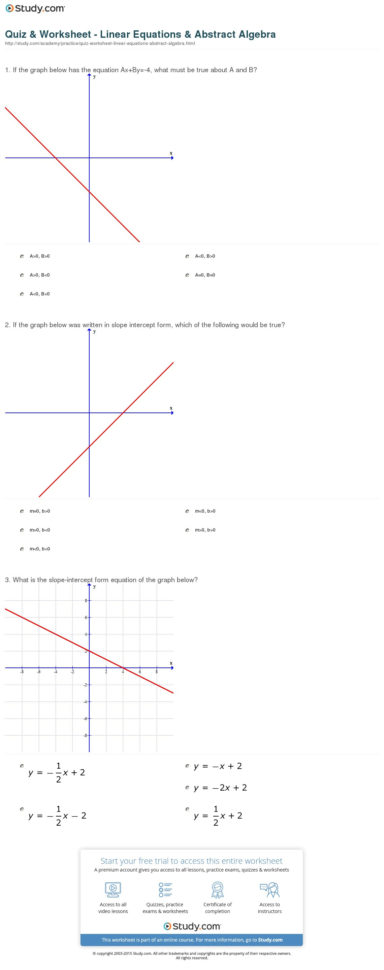 Quiz  Worksheet  Linear Equations  Abstract Algebra