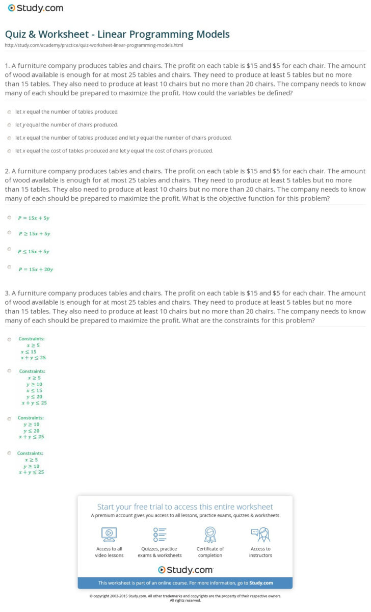 Quiz Worksheet Linear Programming Models Study — db-excel.com