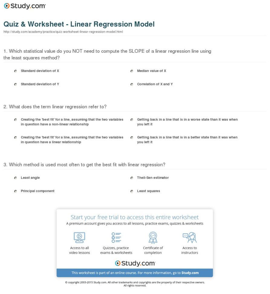 Quiz  Worksheet  Linear Regression Model  Study