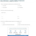 Quiz  Worksheet  Logarithm Addition  Subtraction  Study