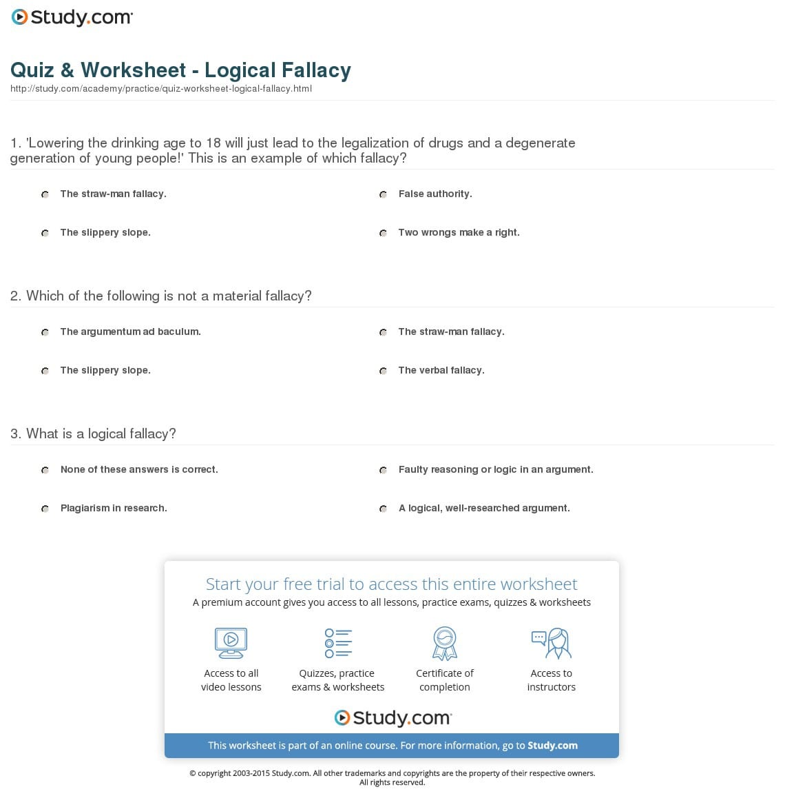 Quiz  Worksheet  Logical Fallacy  Study