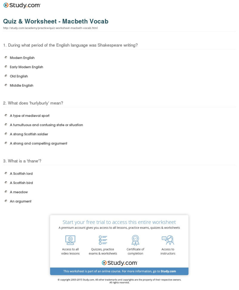 Quiz  Worksheet  Macbeth Vocab  Study