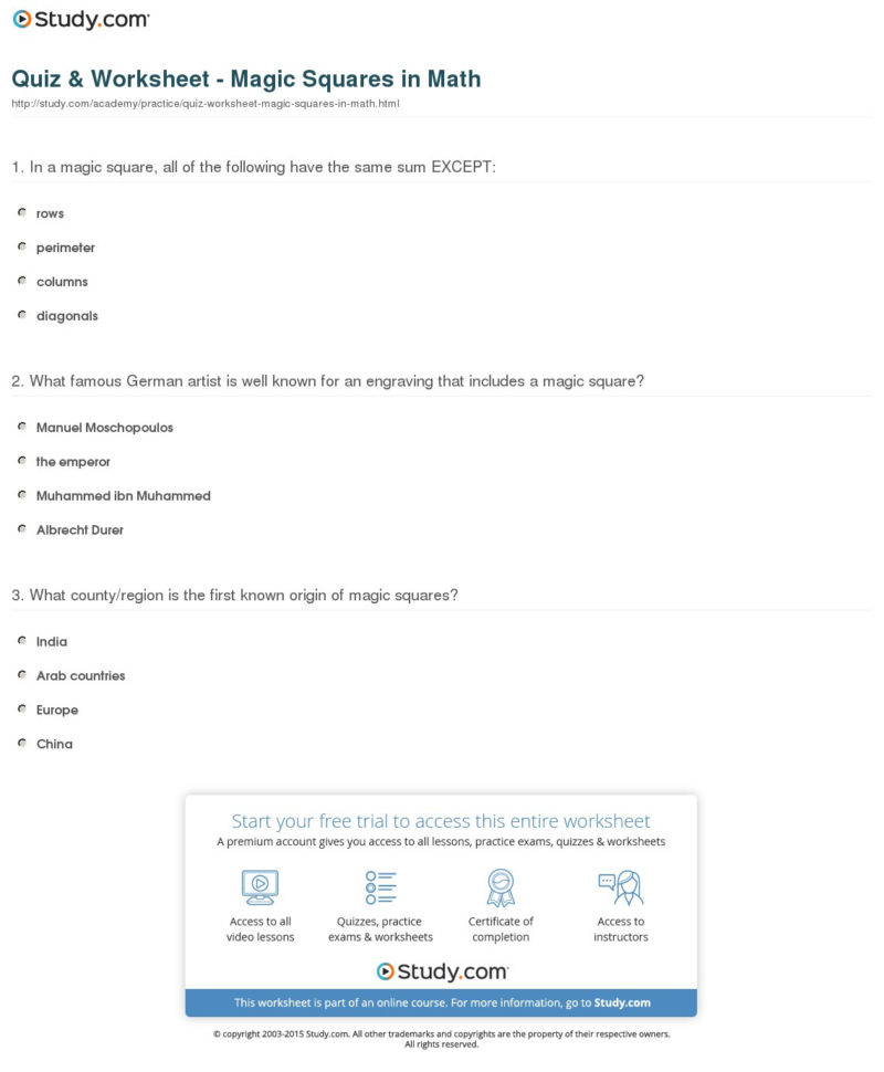 Quiz  Worksheet  Magic Squares In Math  Study