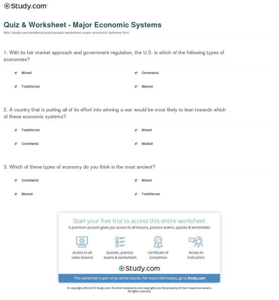 Quiz  Worksheet  Major Economic Systems  Study