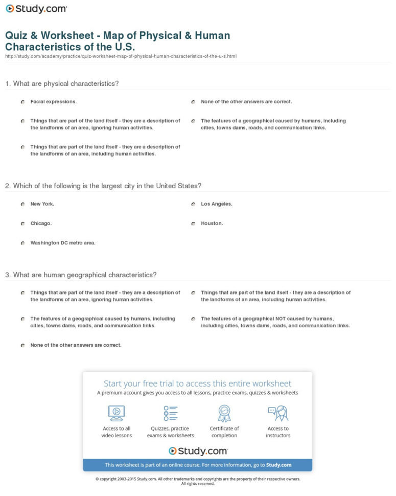 Quiz  Worksheet  Map Of Physical  Human Characteristics