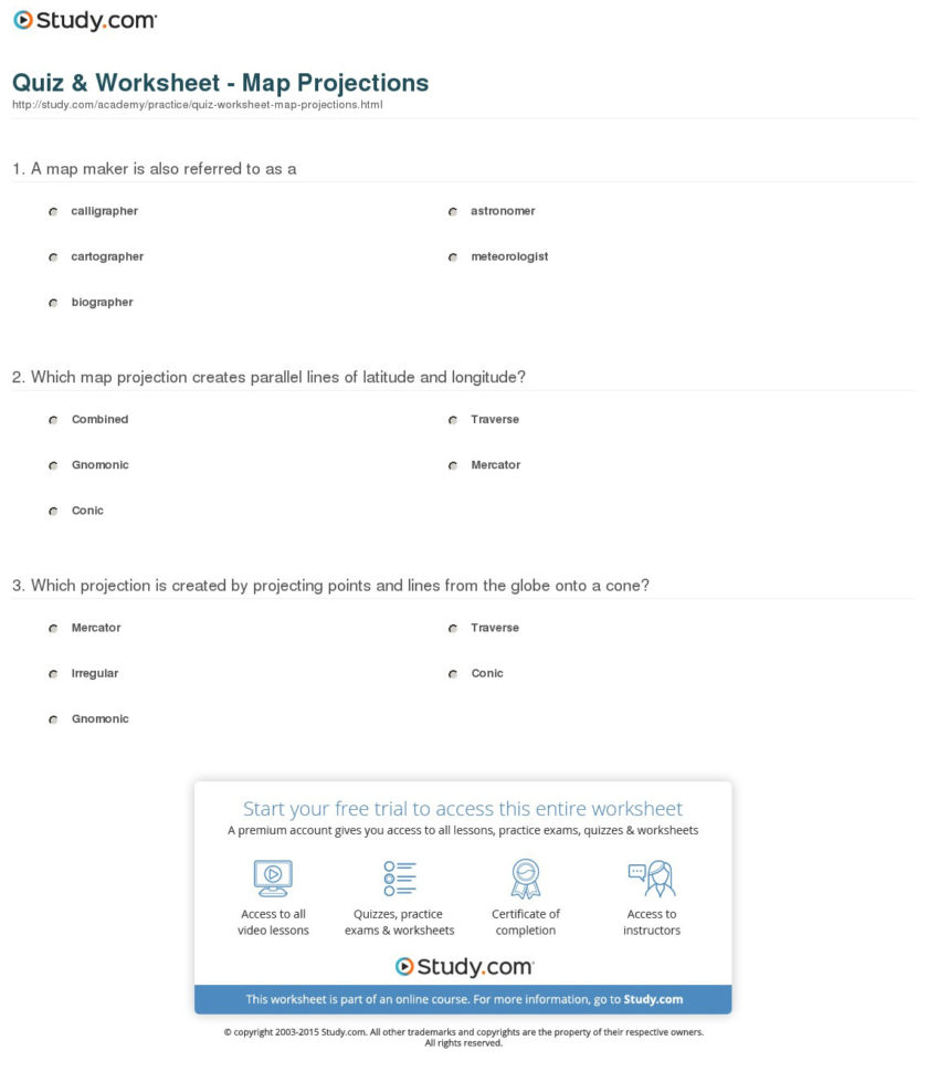 Quiz  Worksheet  Map Projections  Study