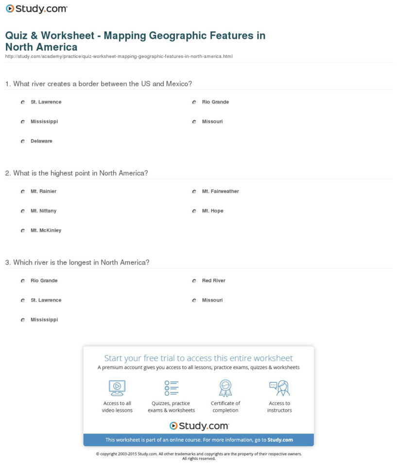 Quiz  Worksheet  Mapping Geographic Features In North