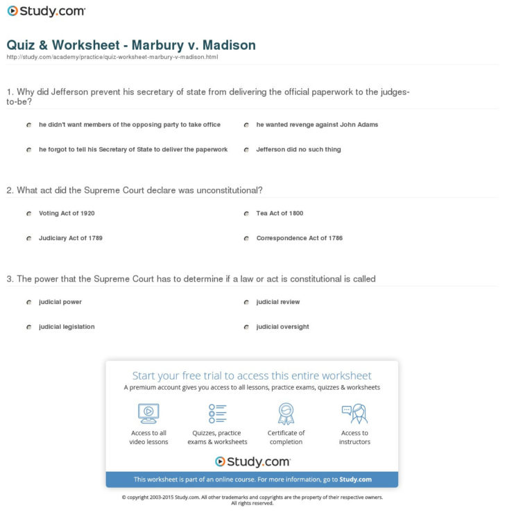 Historic Supreme Court Decisions Worksheet Answers Marbury V Madison