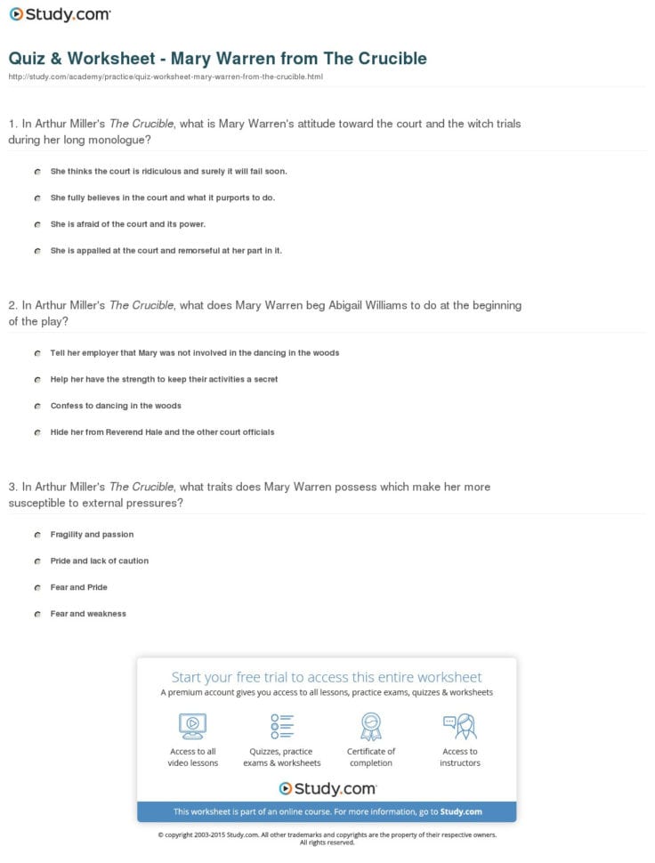 Quiz  Worksheet  Mary Rren From The Crucible  Study