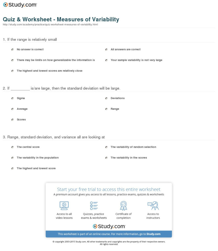 Quiz  Worksheet  Measures Of Variability  Study