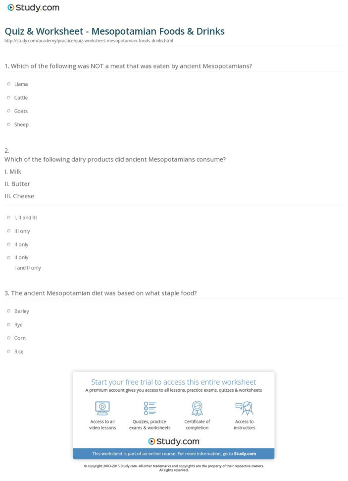 Quiz  Worksheet  Mesopotamian Foods  Drinks  Study Quiz  Worksheet  Mesopotamian Foods  Drinks  Study