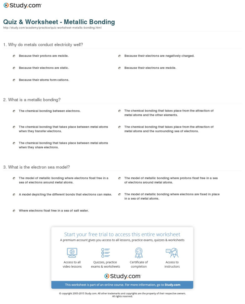 Worksheet 10 Metallic Bonds Answers | db-excel.com