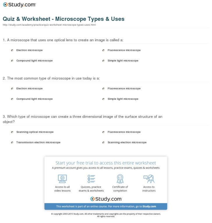 Optical Microscopes Worksheet