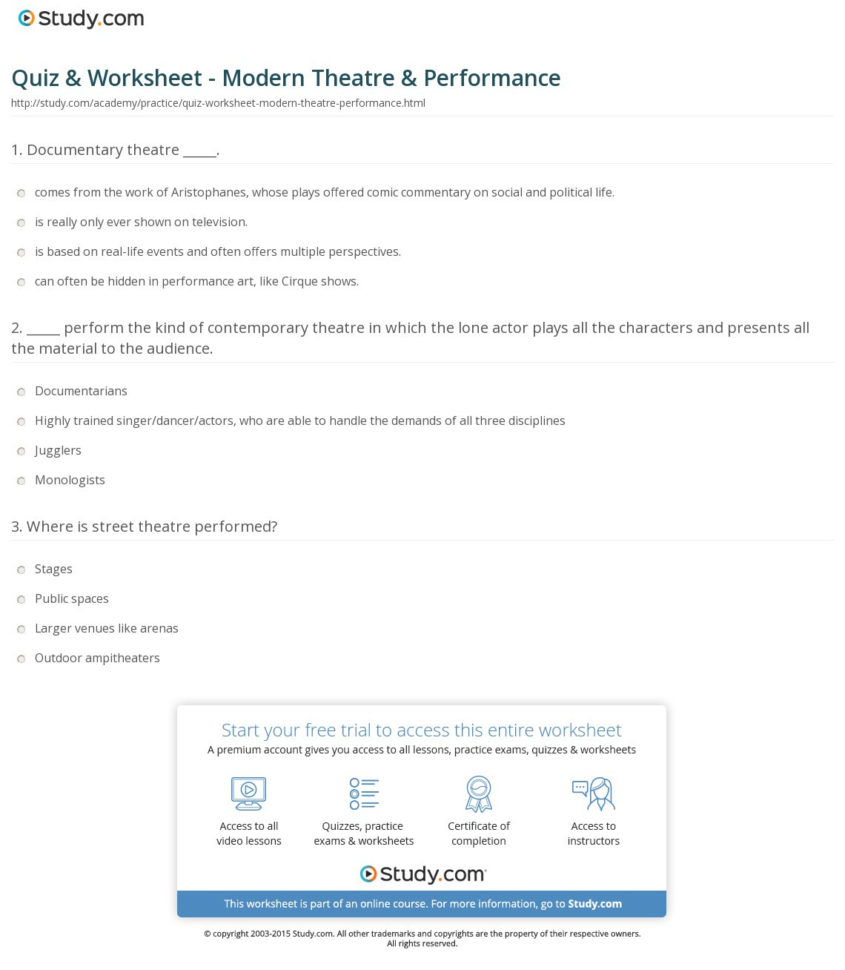 Quiz  Worksheet  Modern Theatre  Performance  Study