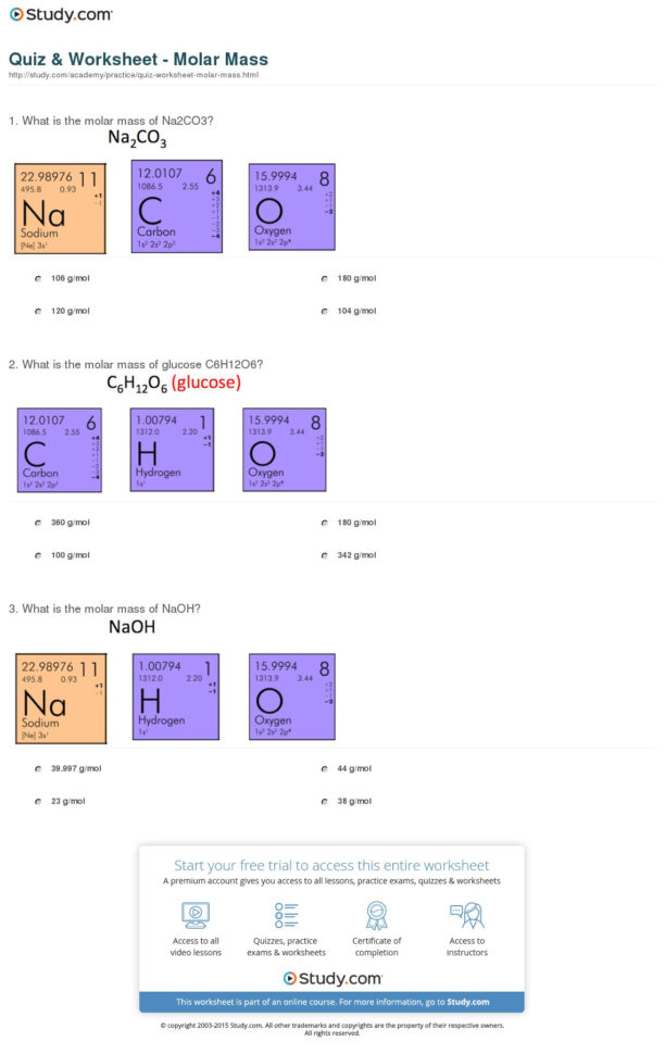 Quiz  Worksheet  Molar Mass  Study