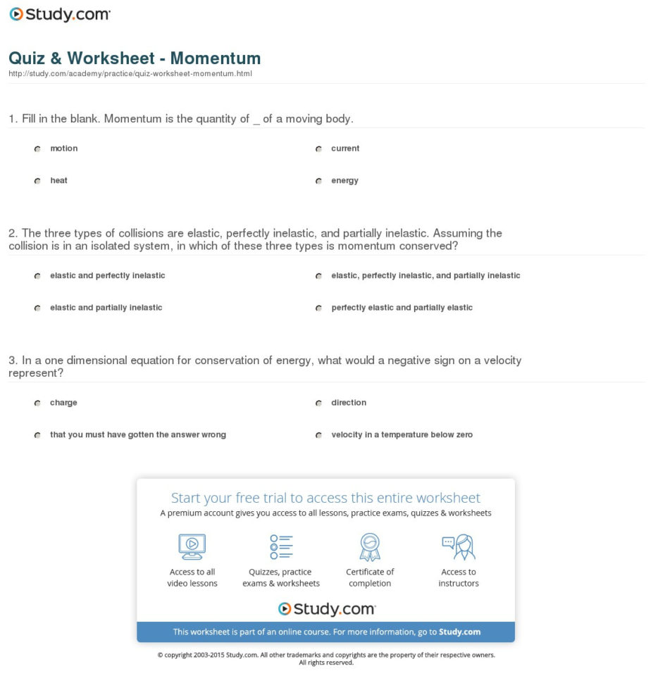 Quiz  Worksheet  Momentum  Study