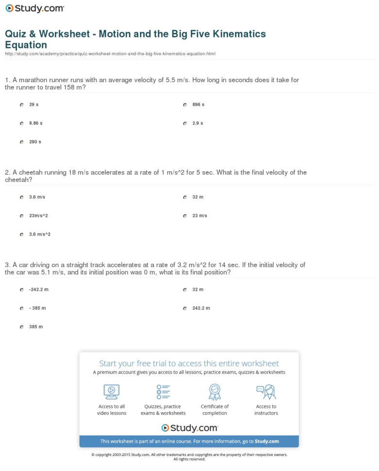Quiz  Worksheet  Motion And The Big Five Kinematics