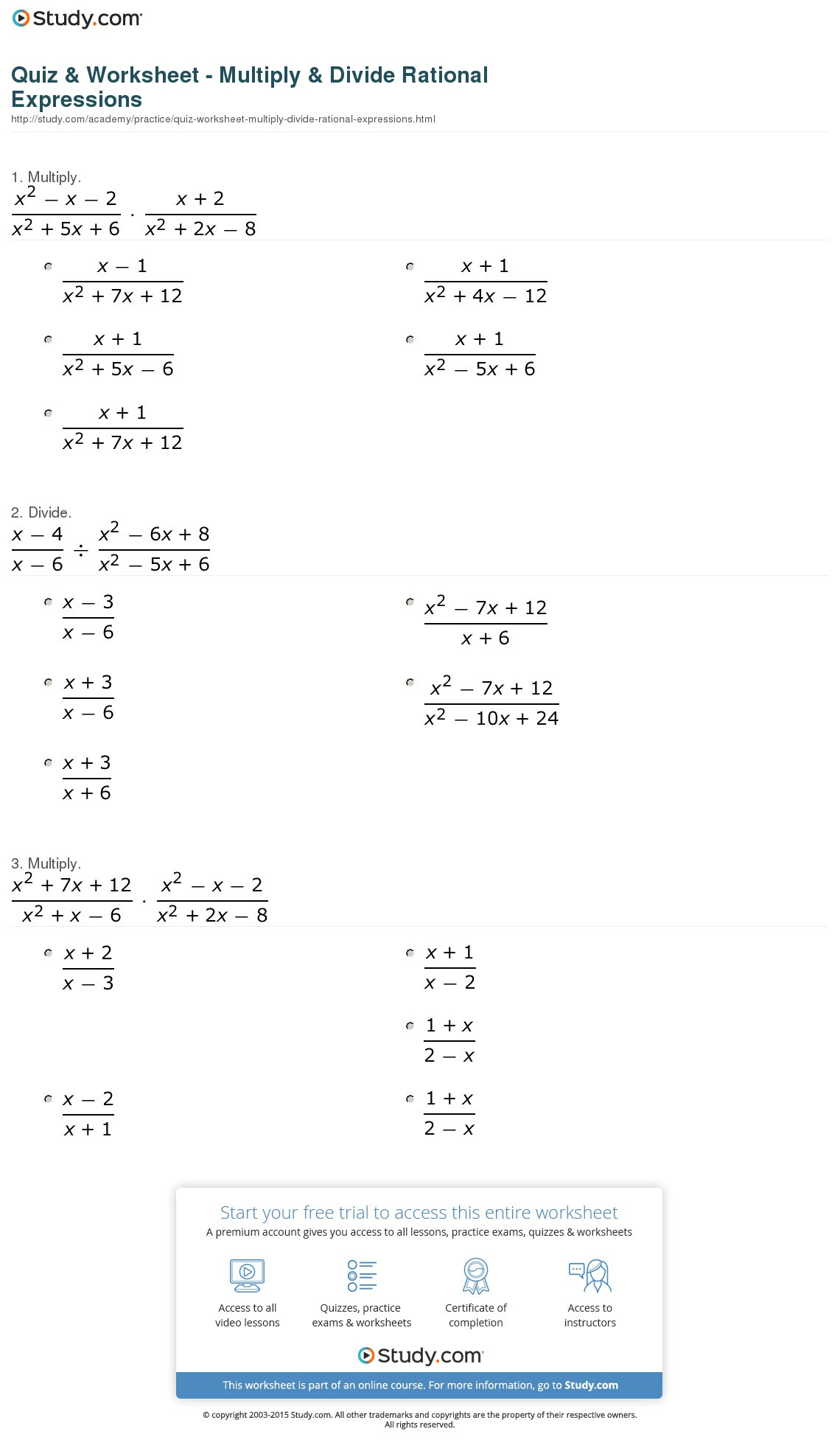 Multiplying And Dividing Rational Expressions Worksheet Answer Key Db excel