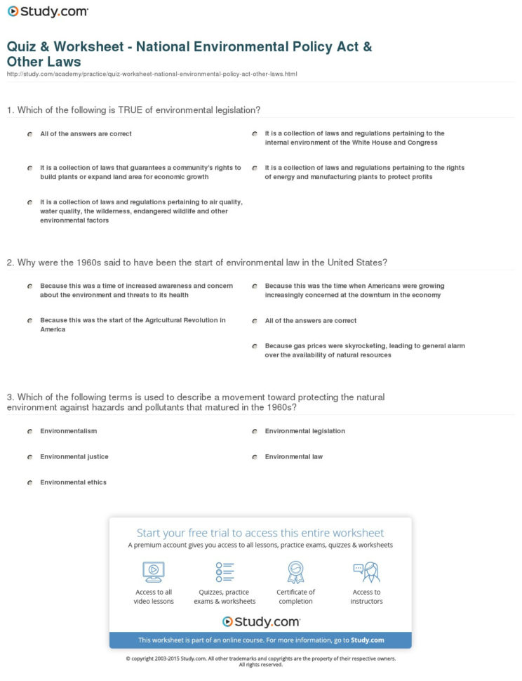 Quiz  Worksheet  National Environmental Policy Act  Other