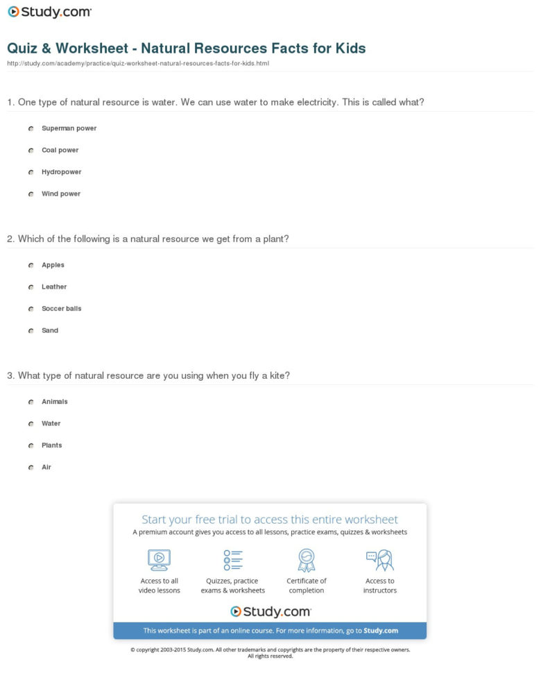 Quiz  Worksheet  Natural Resources Facts For Kids  Study