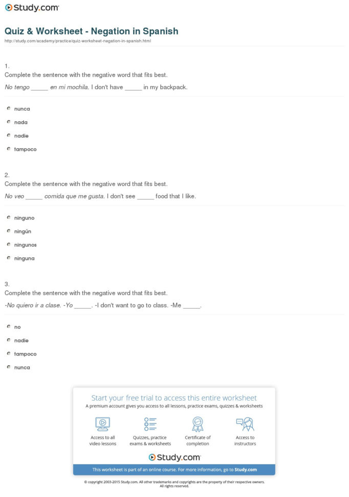 Quiz  Worksheet  Negation In Spanish  Study
