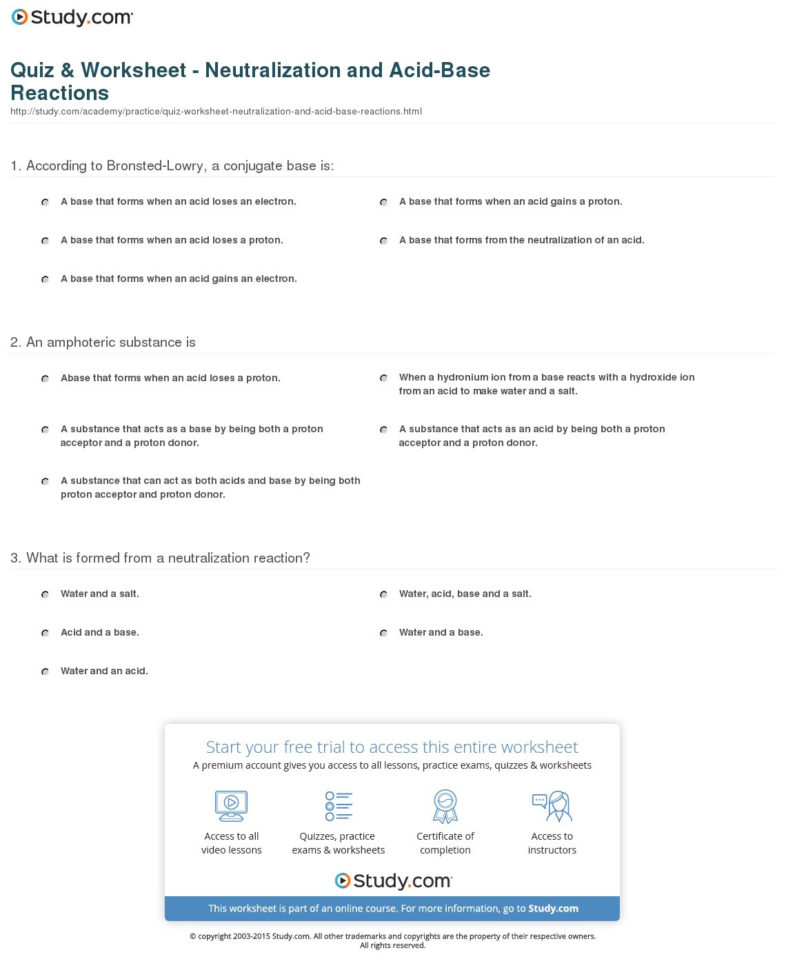 Quiz  Worksheet  Neutralization And Acidbase Reactions