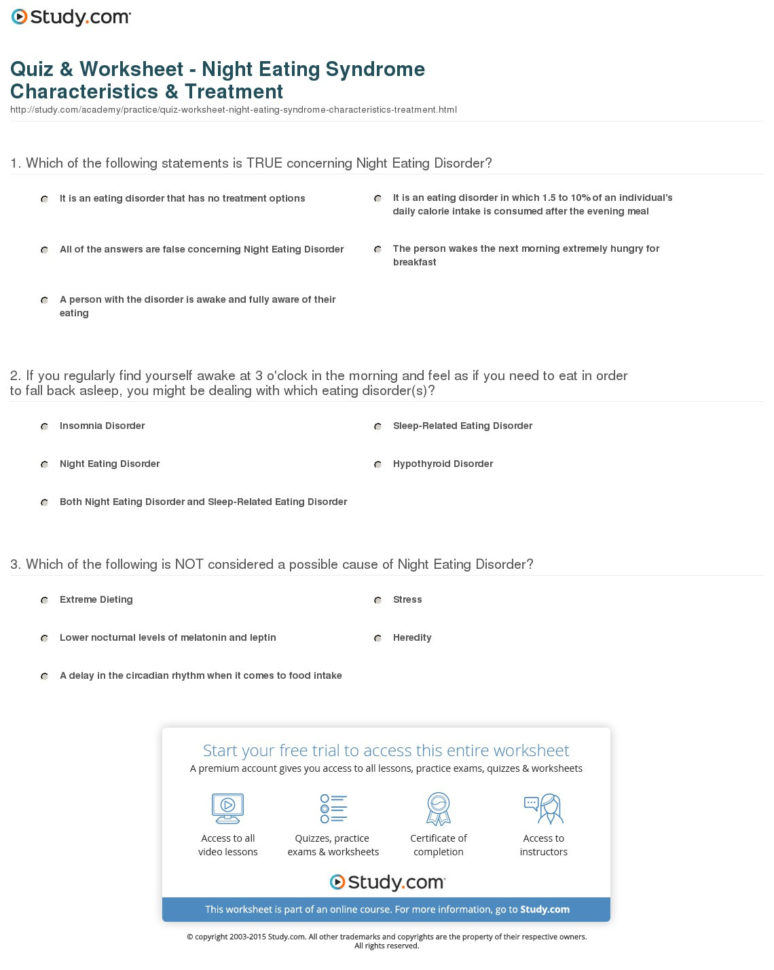Quiz  Worksheet  Night Eating Syndrome Characteristics
