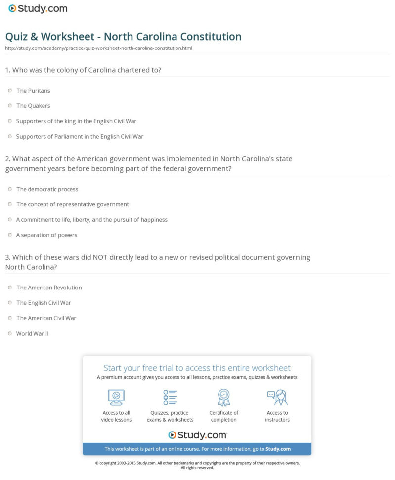 Quiz  Worksheet  North Carolina Constitution  Study