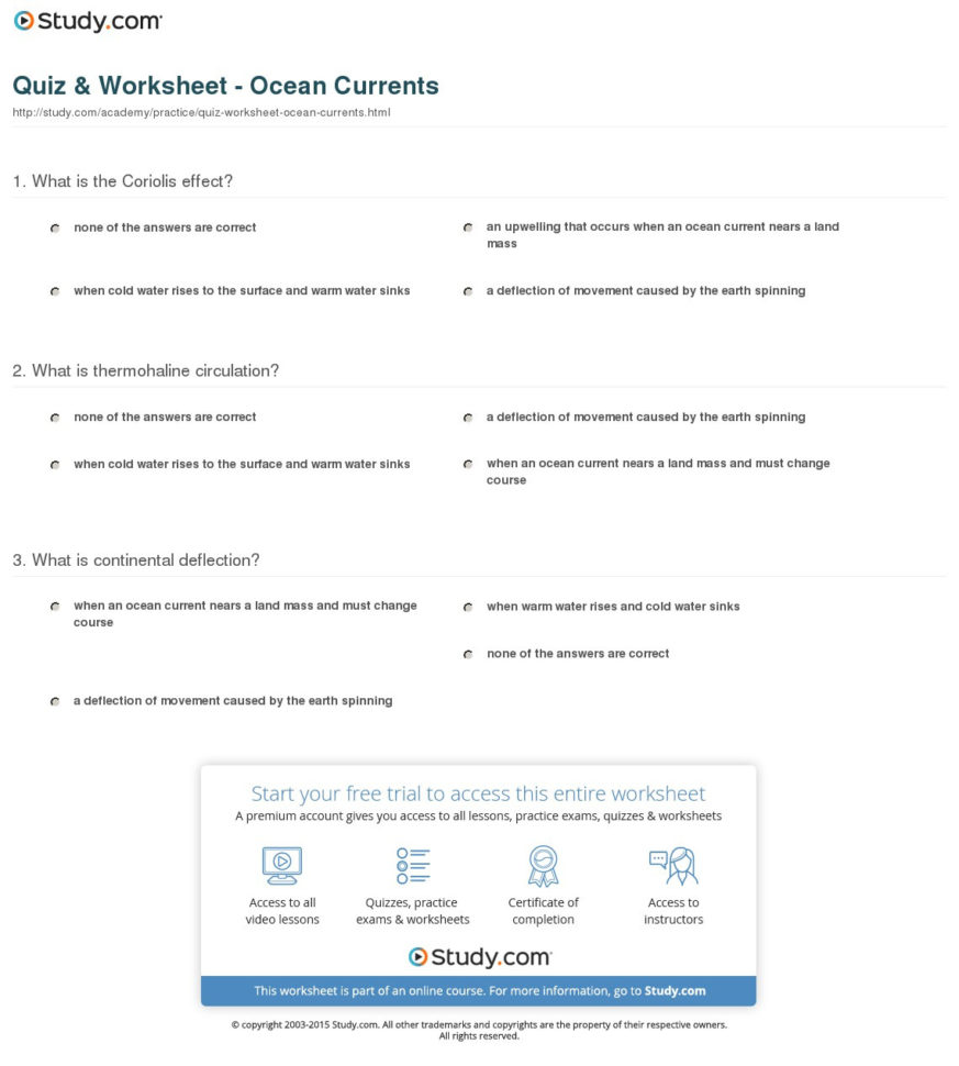 Quiz  Worksheet  Ocean Currents  Study