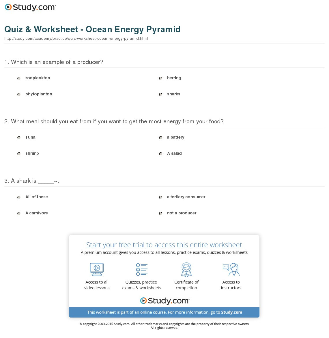 Quiz  Worksheet  Ocean Energy Pyramid  Study