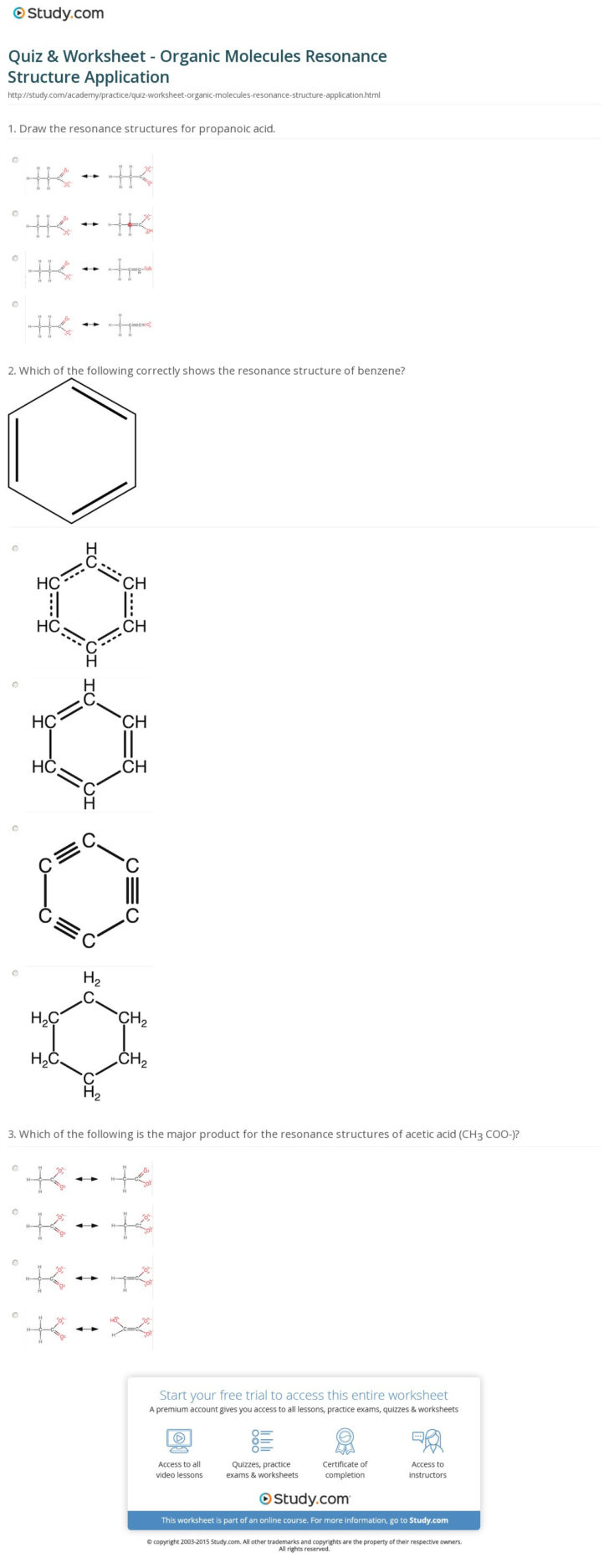Organic Molecules Worksheet