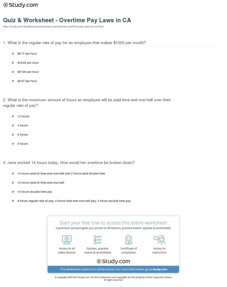 Calculating Overtime Pay Worksheet Answers