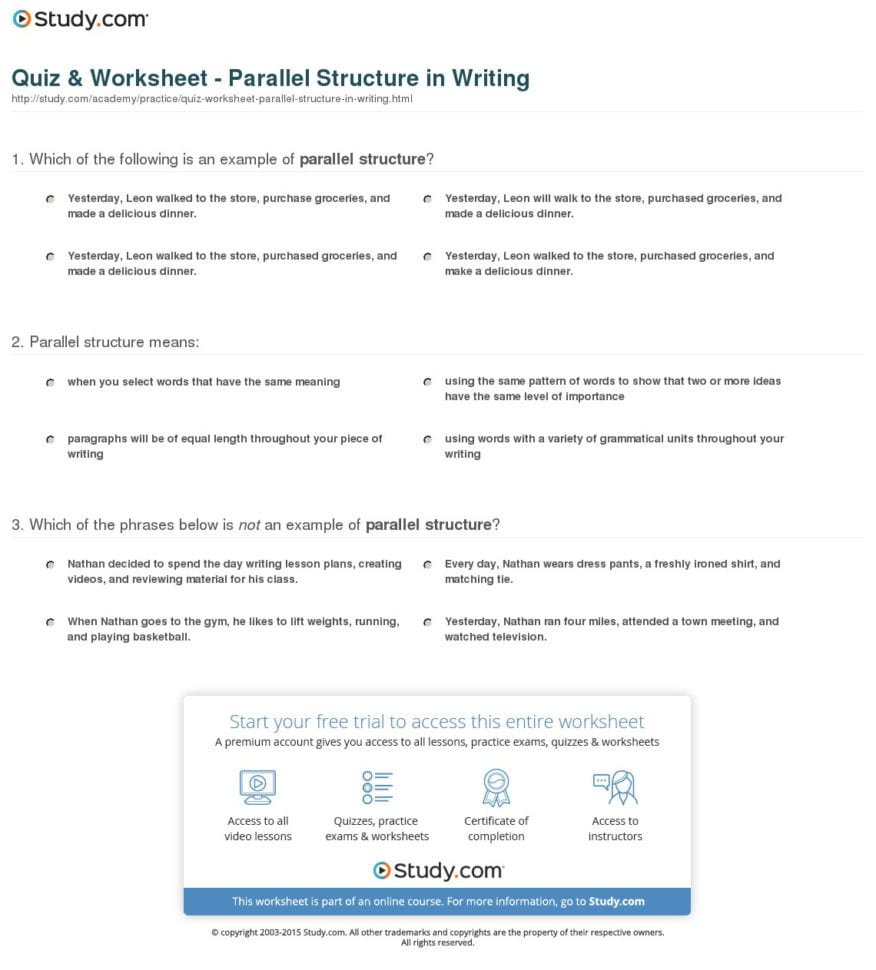 Quiz  Worksheet  Parallel Structure In Writing  Study