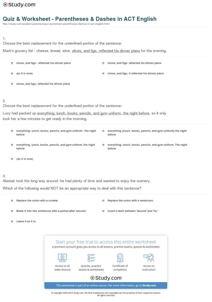 Hyphens Dashes And Parentheses Worksheet