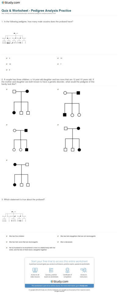 Quiz  Worksheet  Pedigree Analysis Practice  Study
