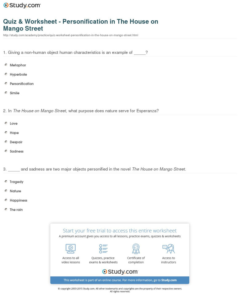 Quiz  Worksheet  Personification In The House On Mango