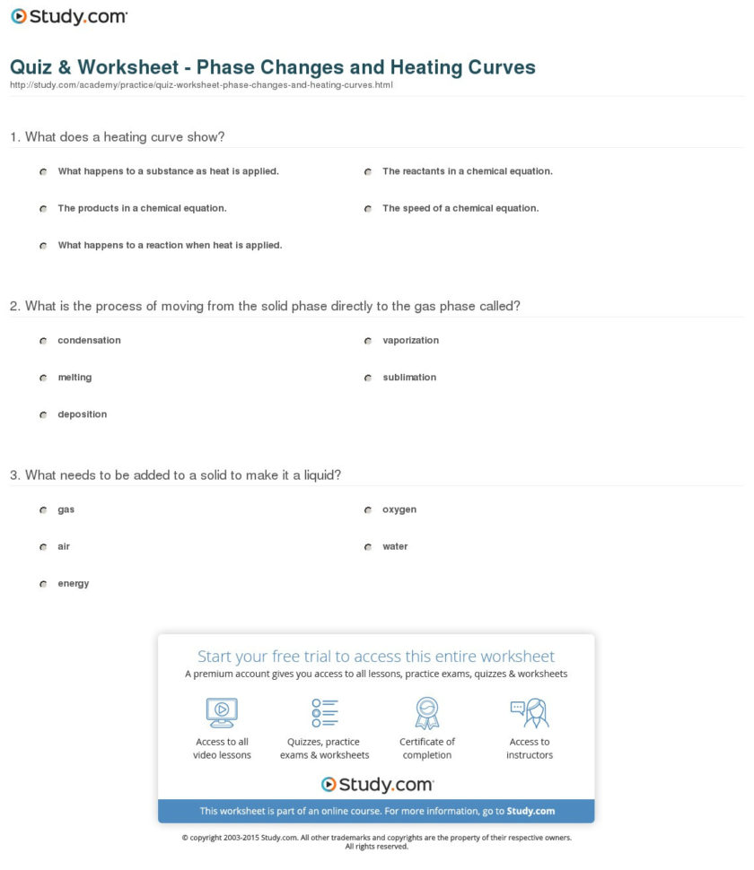 Quiz  Worksheet  Phase Changes And Heating Curves  Study
