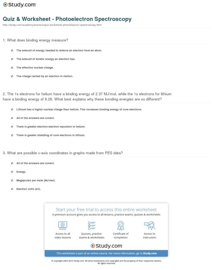 Ap Chemistry Photoelectron Spectroscopy Worksheet —
