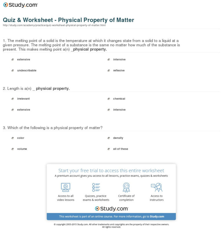 Properties Of Matter Worksheet Answers — db-excel.com