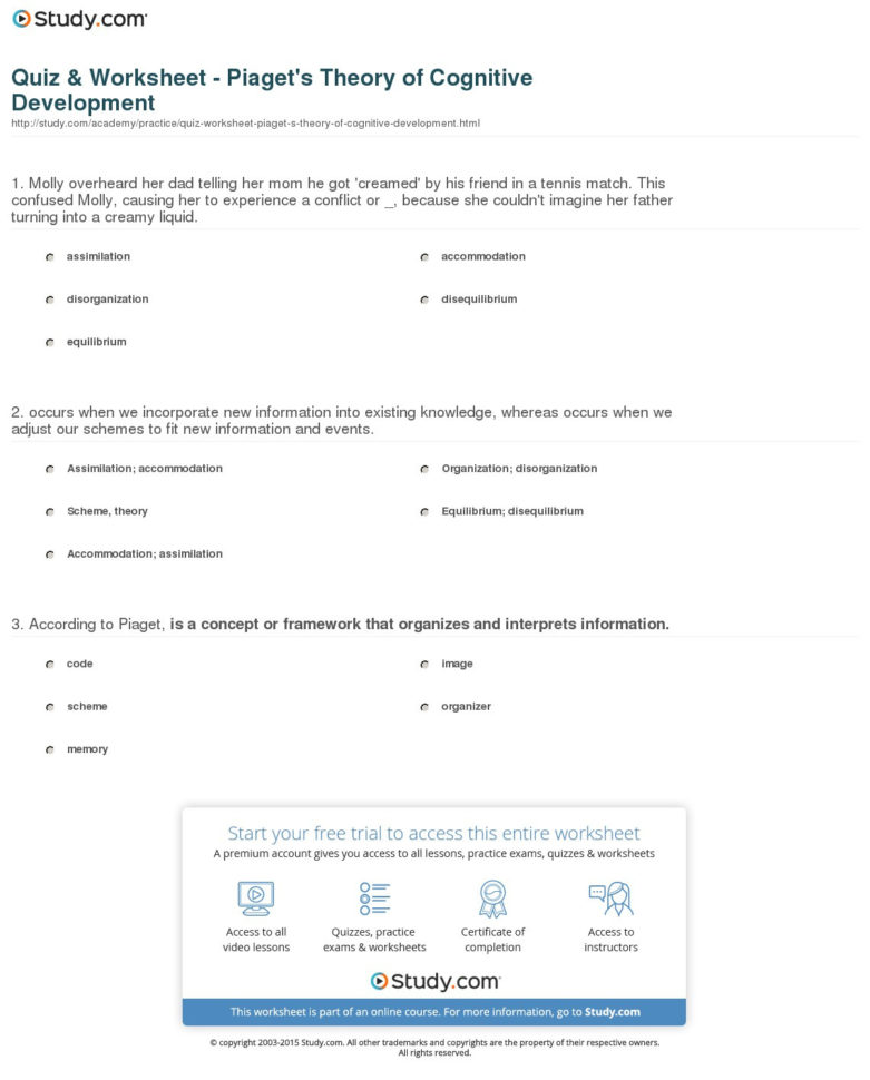 Quiz  Worksheet  Piaget's Theory Of Cognitive Development  Study