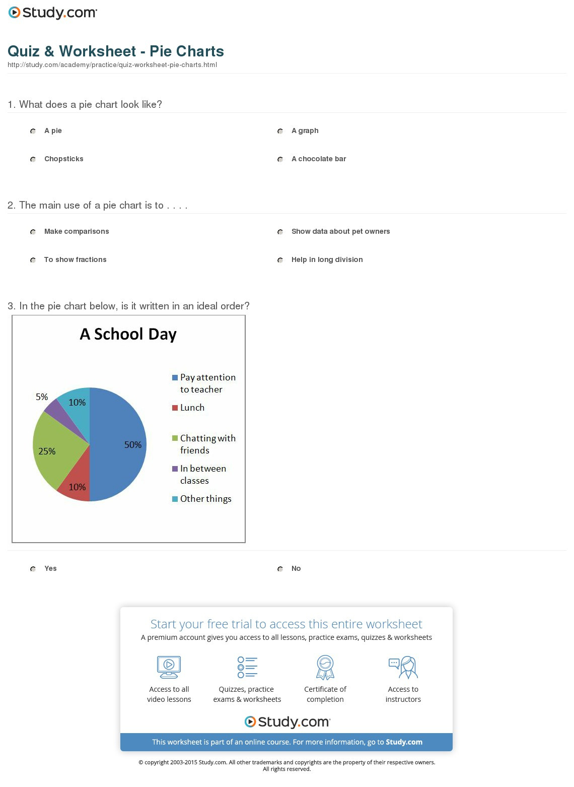 Quiz  Worksheet  Pie Charts  Study